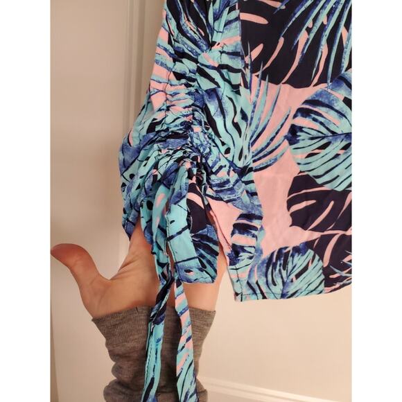 Women's Tribal Jeans Blue & Pink Tropical Jungle Floral Side Tie Tank | Size PS - Picture 10 of 13